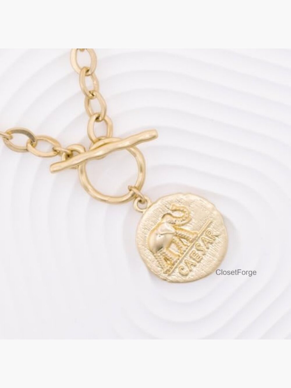 Antique Gold Plated Chunky Coin Necklace 18" Thick Link Chain - Picture 5 of 7